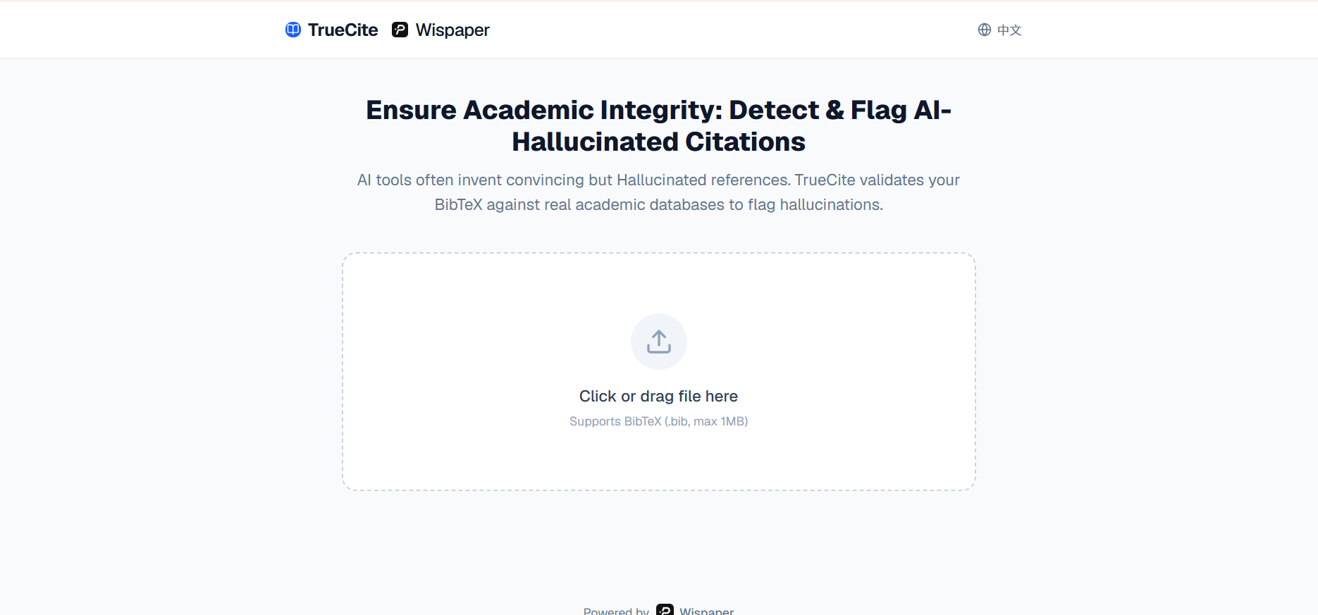 TrueCite BibTeX upload screen for citation checking